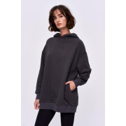 Basic Kapüşonlu Füme Kadın Sweatshirt