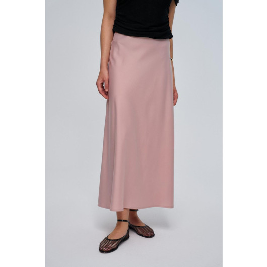 Powder Pink Satin Skirt With Elastic Waist