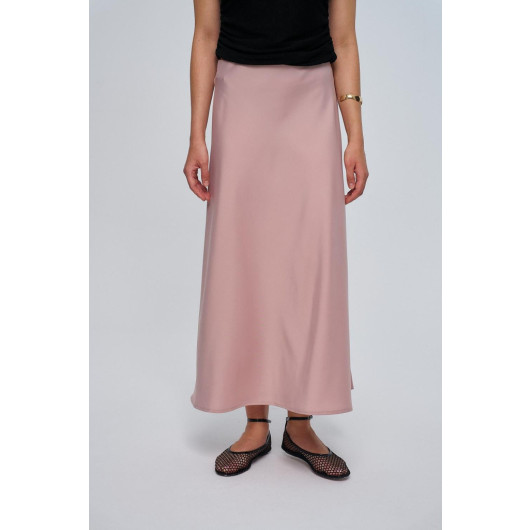 Powder Pink Satin Skirt With Elastic Waist