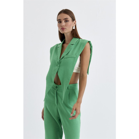 Linen Blend Design Green Women's Vest