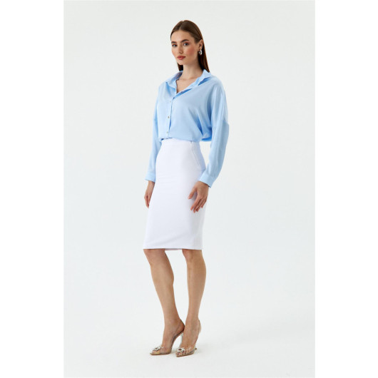 Midi Length Corduroy White Pencil Skirt