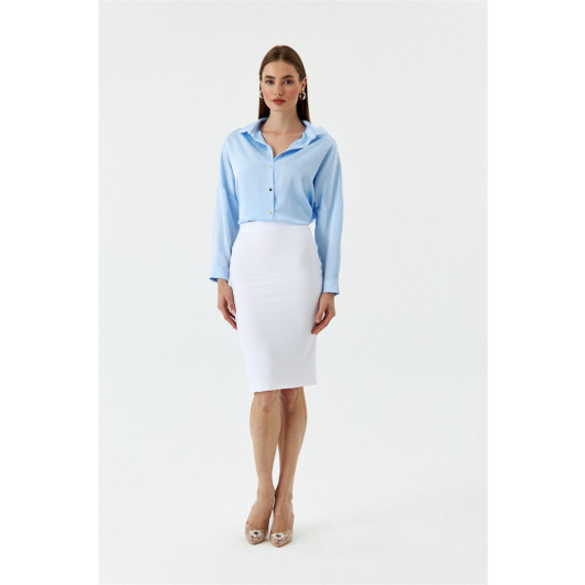 Midi Length Corduroy White Pencil Skirt