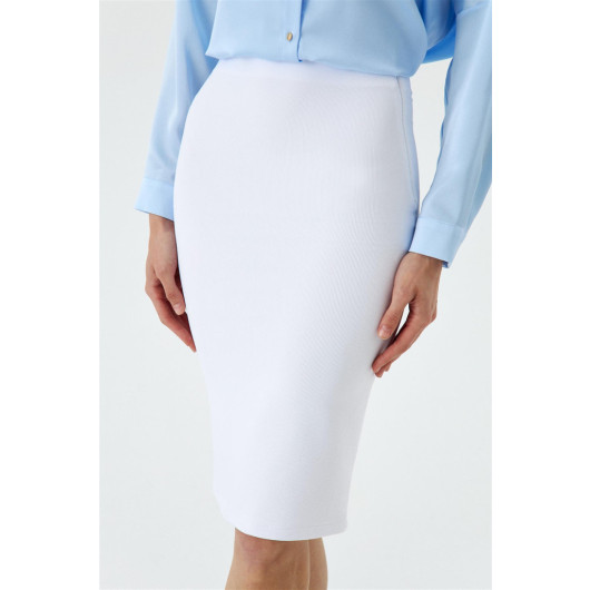 Midi Length Corduroy White Pencil Skirt