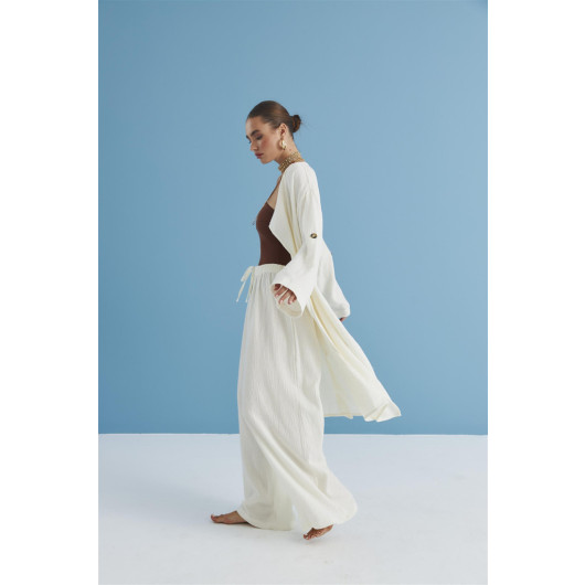 Women's Muslin Ecru Kimono