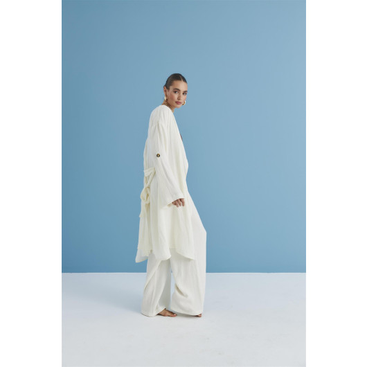 Women's Muslin Ecru Kimono