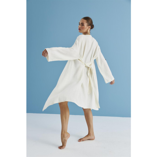 Women's Muslin Ecru Kimono