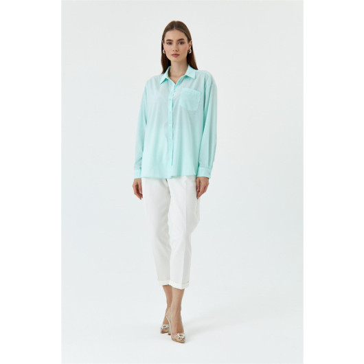 Oversize Long Sleeve Mint Green Women's Shirt