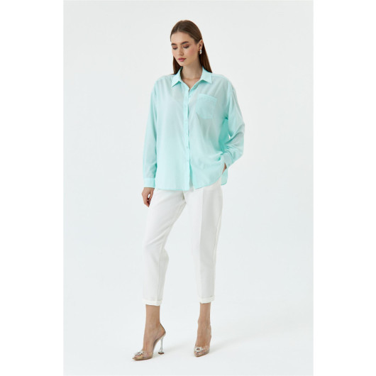 Oversize Long Sleeve Mint Green Women's Shirt