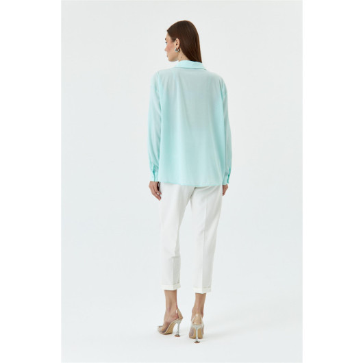 Oversize Long Sleeve Mint Green Women's Shirt