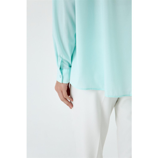 Oversize Long Sleeve Mint Green Women's Shirt