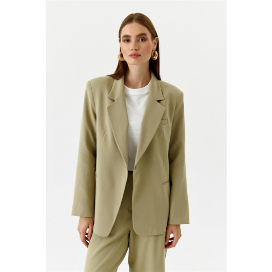 One Button Blazer Light Khaki Women's Jacket