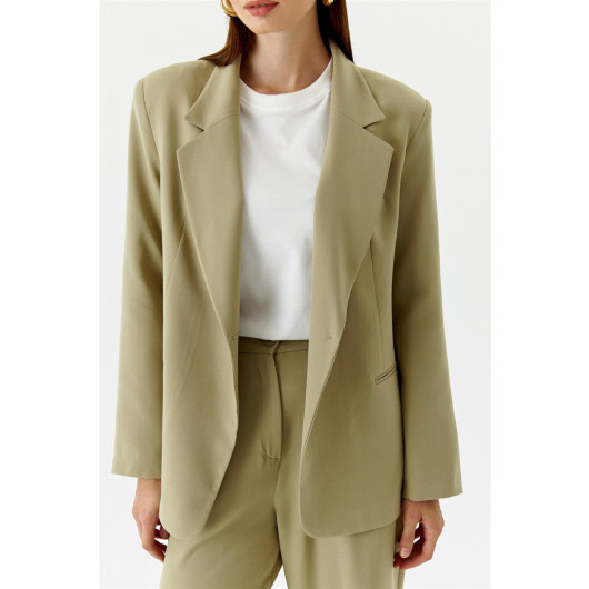 One Button Blazer Light Khaki Women's Jacket