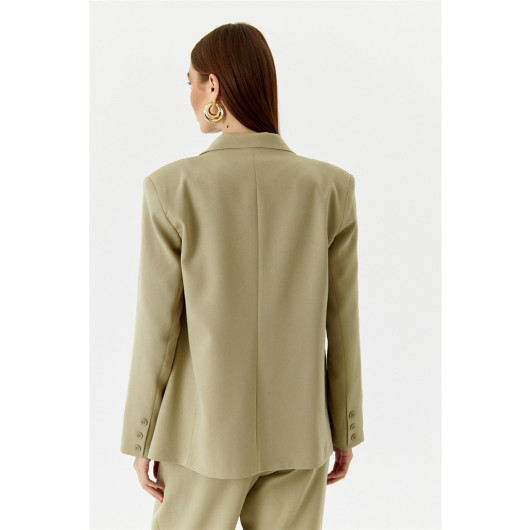 One Button Blazer Light Khaki Women's Jacket