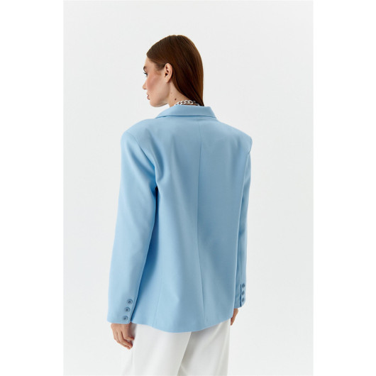 Single Button Blazer Baby Blue Women's Jacket