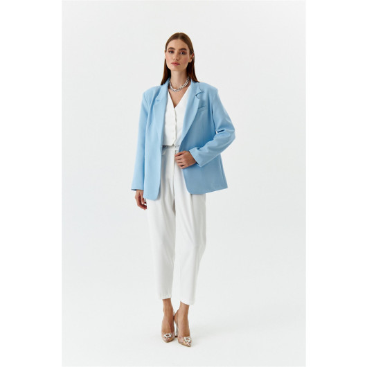 Single Button Blazer Baby Blue Women's Jacket