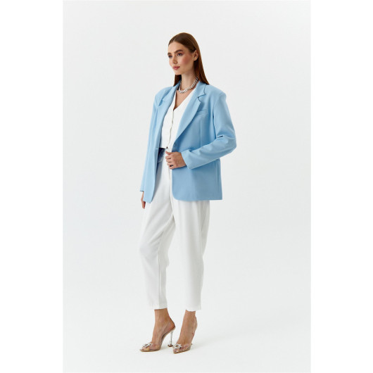 Single Button Blazer Baby Blue Women's Jacket