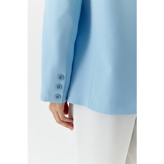 Single Button Blazer Baby Blue Women's Jacket