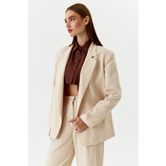 Single Button Blazer Beige Women's Jacket