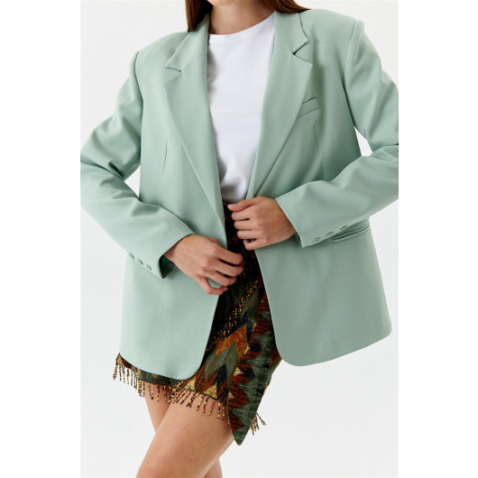 Single Button Blazer Mint Green Women's Jacket