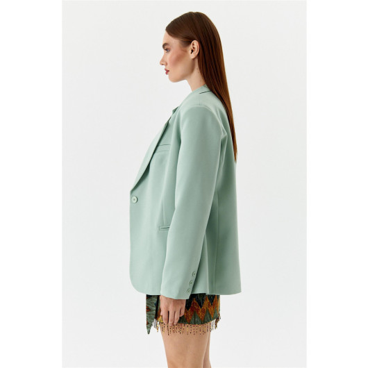 Single Button Blazer Mint Green Women's Jacket