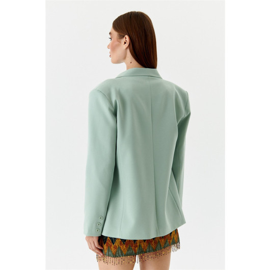 Single Button Blazer Mint Green Women's Jacket