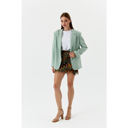 Single Button Blazer Mint Green Women's Jacket