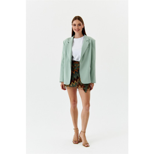 Single Button Blazer Mint Green Women's Jacket