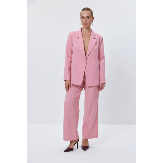 Single Button Blazer Powder Pink Women's Jacket