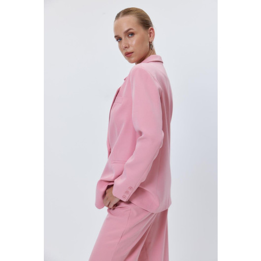 Single Button Blazer Powder Pink Women's Jacket