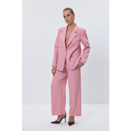 Single Button Blazer Powder Pink Women's Jacket