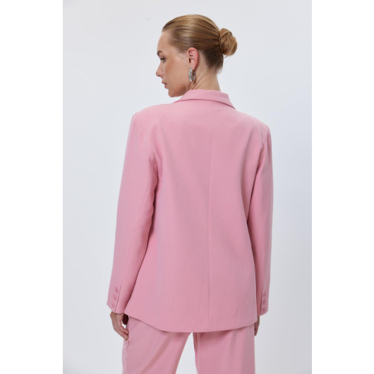 Single Button Blazer Powder Pink Women's Jacket