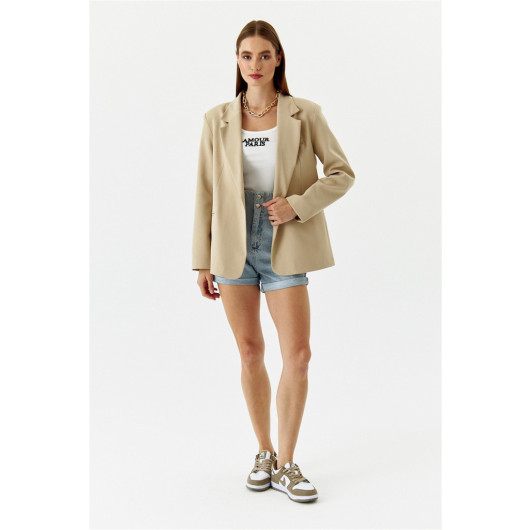 Single Button Blazer Mink Women's Jacket