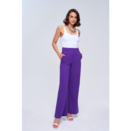 Slit Detailed Wide Leg Purple Women's Trousers