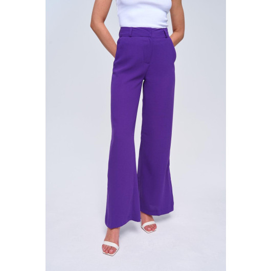 Slit Detailed Wide Leg Purple Women's Trousers