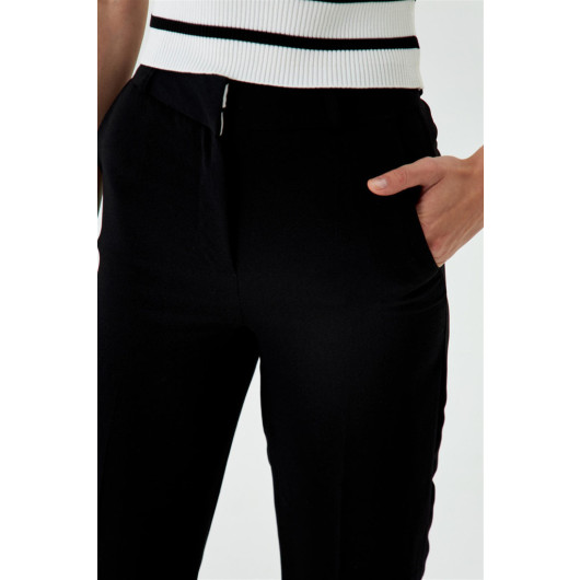 Slit Detailed Wide Leg Black Women's Trousers