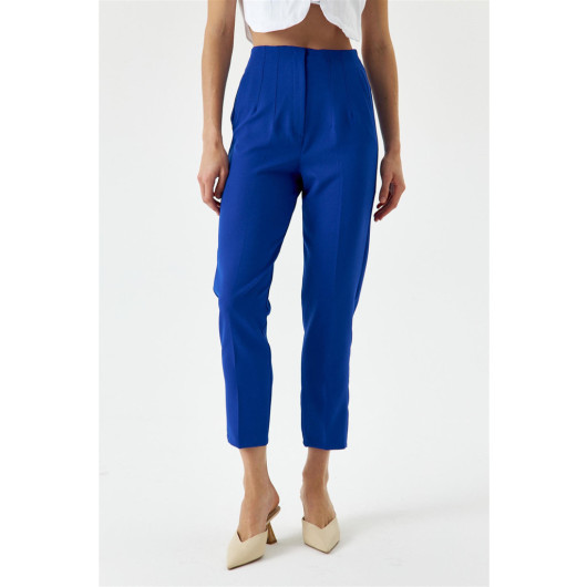 High Waist Flato Sax Blue Women's Trousers