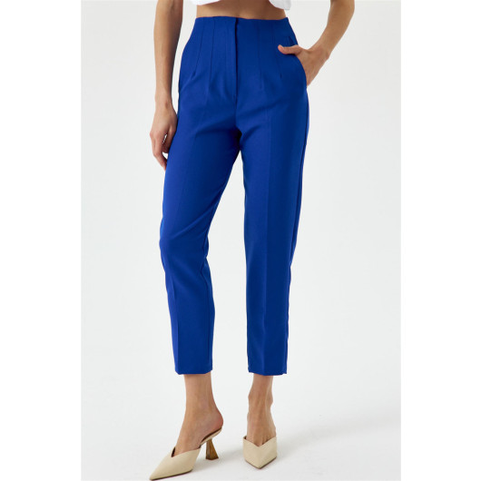 High Waist Flato Sax Blue Women's Trousers