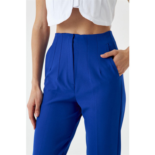 High Waist Flato Sax Blue Women's Trousers