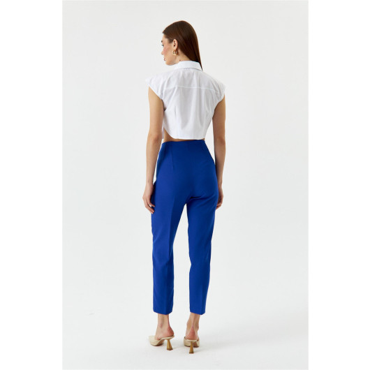 High Waist Flato Sax Blue Women's Trousers