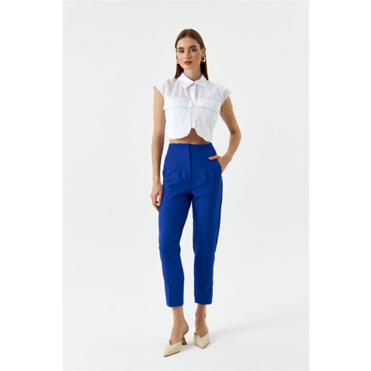 High Waist Flato Sax Blue Women's Trousers