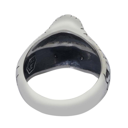 3D Snake Pattern Black Stone Sterling Silver Men's Ring