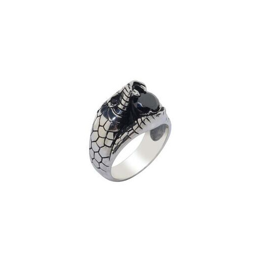 3D Snake Pattern Black Stone Sterling Silver Men's Ring