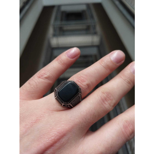 925 Sterling Silver Square Black Onyx Stone Men's Ring