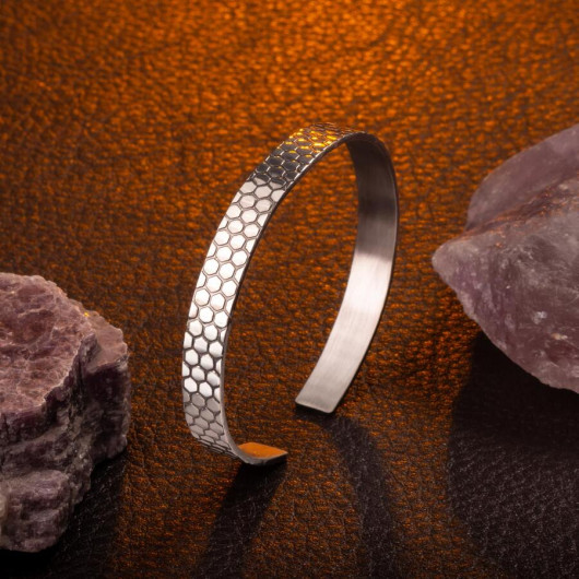 925 Sterling Silver Men's Honeycomb Pattern Cuff Bracelet