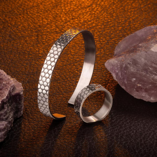 925 Sterling Silver Men's Honeycomb Pattern Cuff Bracelet