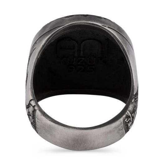 925 Sterling Silver Raven Motif Men's Viking Ring