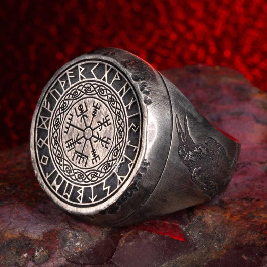 925 Sterling Silver Raven Motif Men's Viking Ring