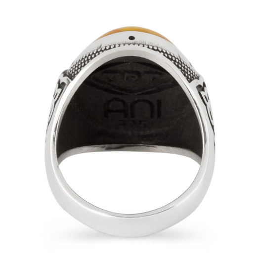 Men's 925 Silver Ring Decorated With A Yellow Stone