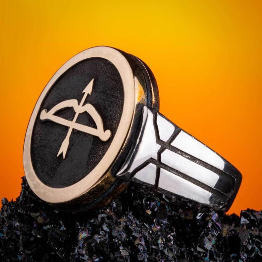 Alparslan Great Seljuk Arrow Bow Motif Sterling Silver Men's Ring