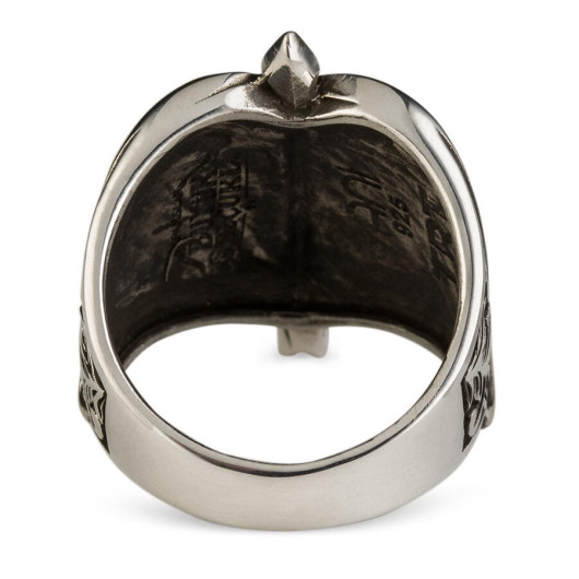 Alparslan Great Seljuk Falcon Pattern Starry Silver Men's Ring